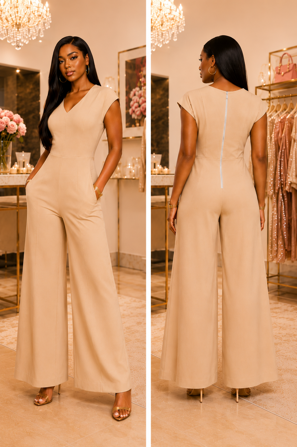 Beige Wide Leg Jumpsuit