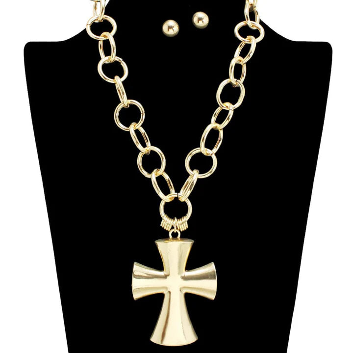 Cross Statement Necklace Set