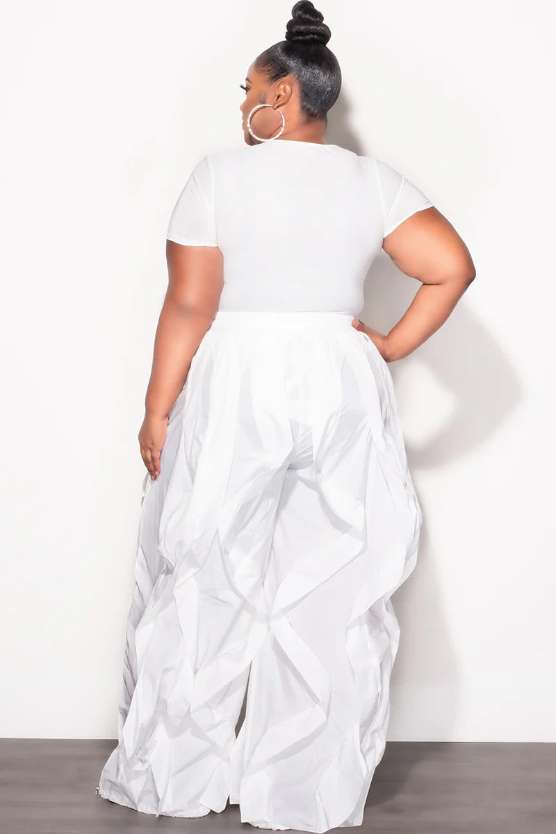 Wide Leg Drawstring Windbreaker Pants (white)