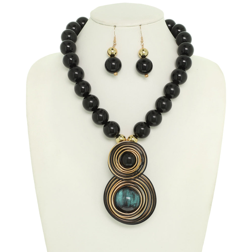 Black Pearl w/Green Ball Statement Set