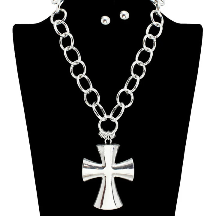 Cross Statement Necklace Set