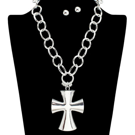 Cross Statement Necklace Set