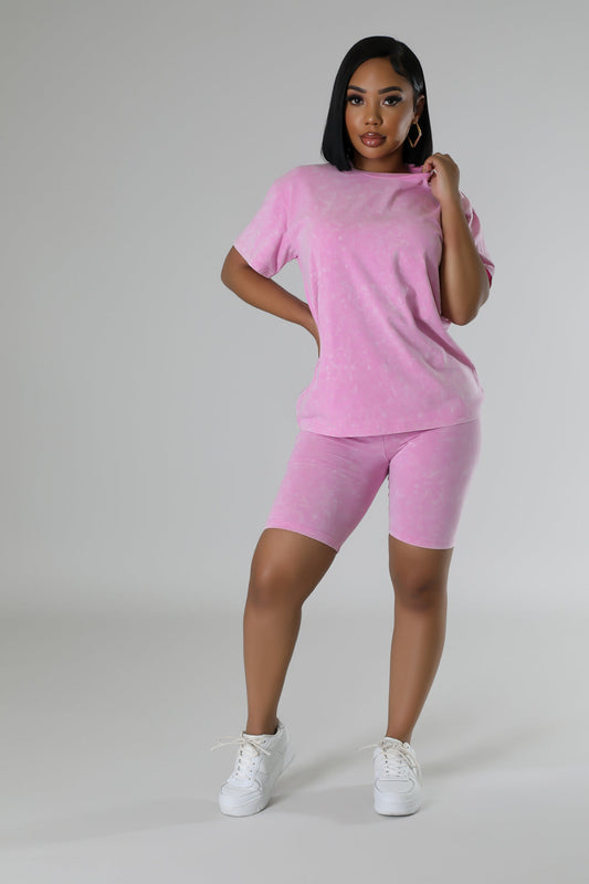Acid Wash Short Set (Pink)
