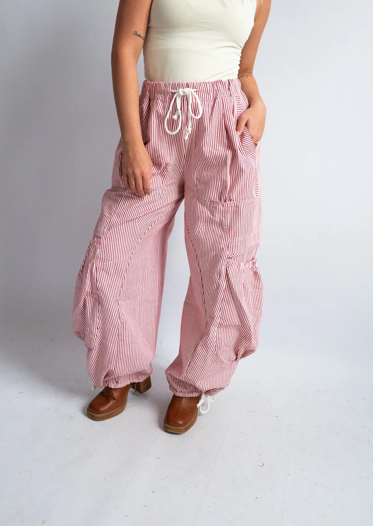 Red/White Stripe Wide Leg Barrel Pants