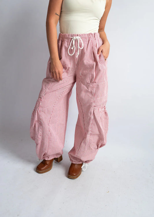 Red/White Stripe Wide Leg Barrel Pants