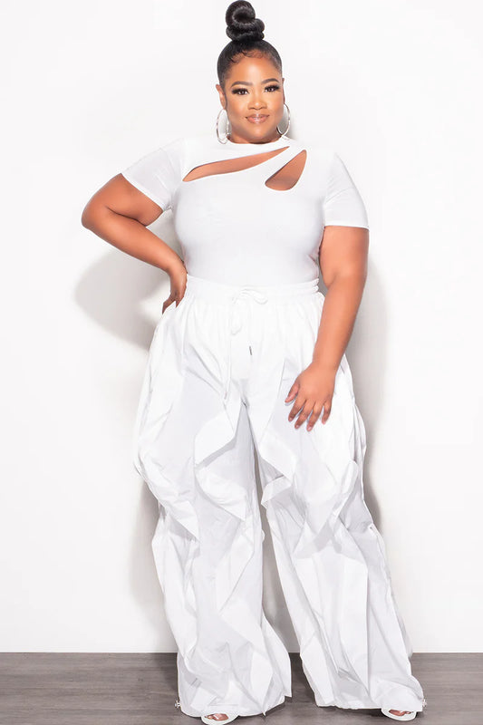 Wide Leg Drawstring Windbreaker Pants (white)