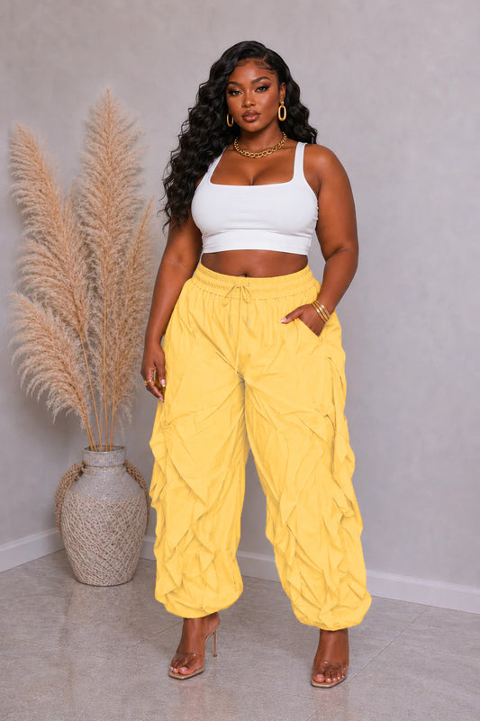 Yellow Wide Leg Windbreaker Pants
