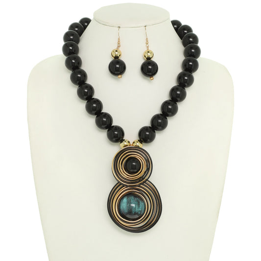 Black Pearl w/Green Ball Statement Set