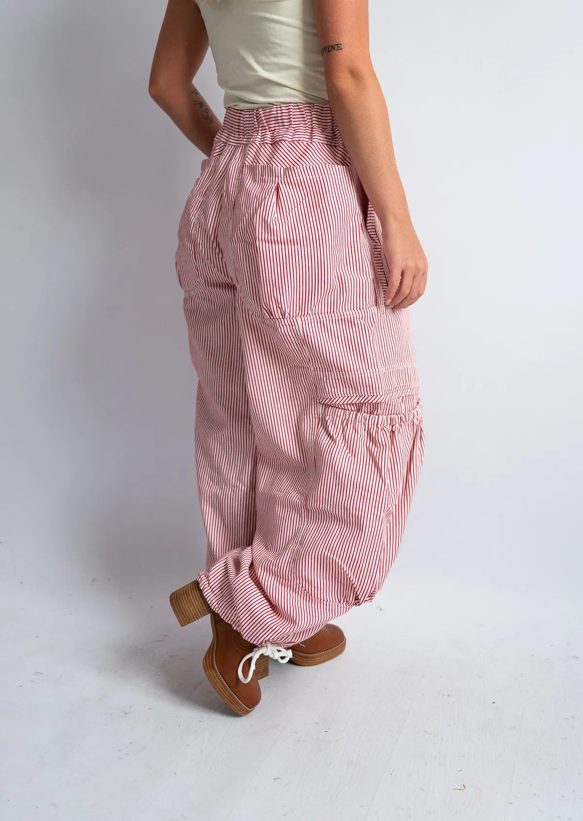 Red/White Stripe Wide Leg Barrel Pants