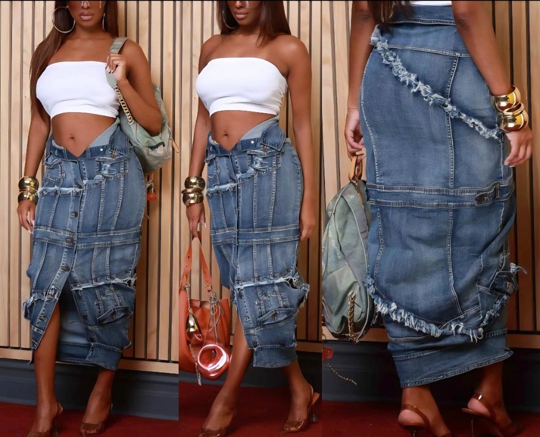 Destroyed Denim Jacket Skirt